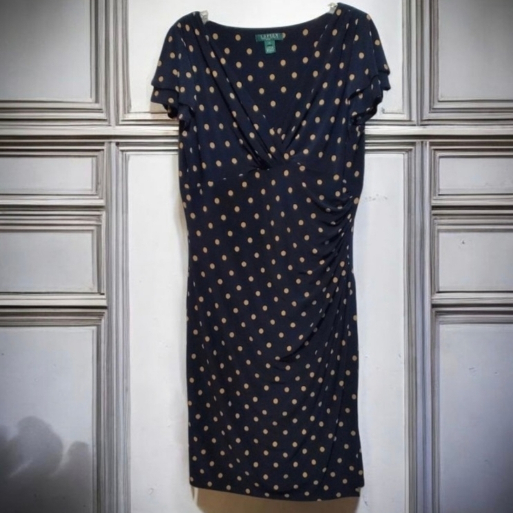 Lauren Ralph Lauren Blue Polka Dot Dress Size 16